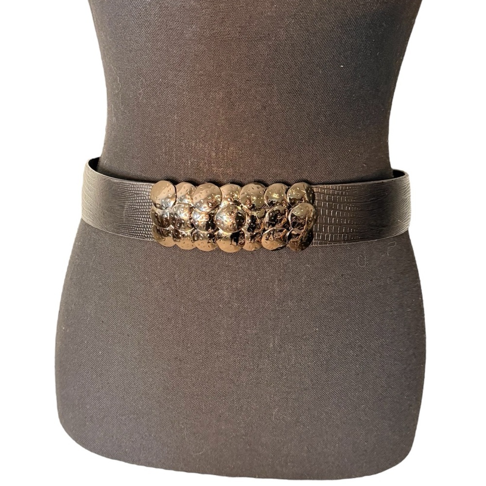 JACOB Black Belt Metal Disc Detailing Croc Snake Embossed Edgy Rocker Medium